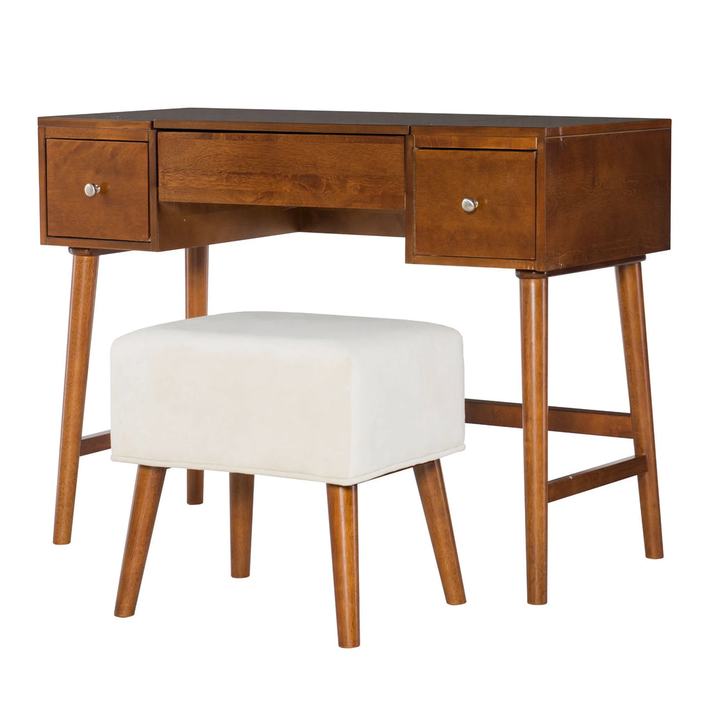 Walnut Brown Mid Century Vanity Set with Mirror and Stool K6511