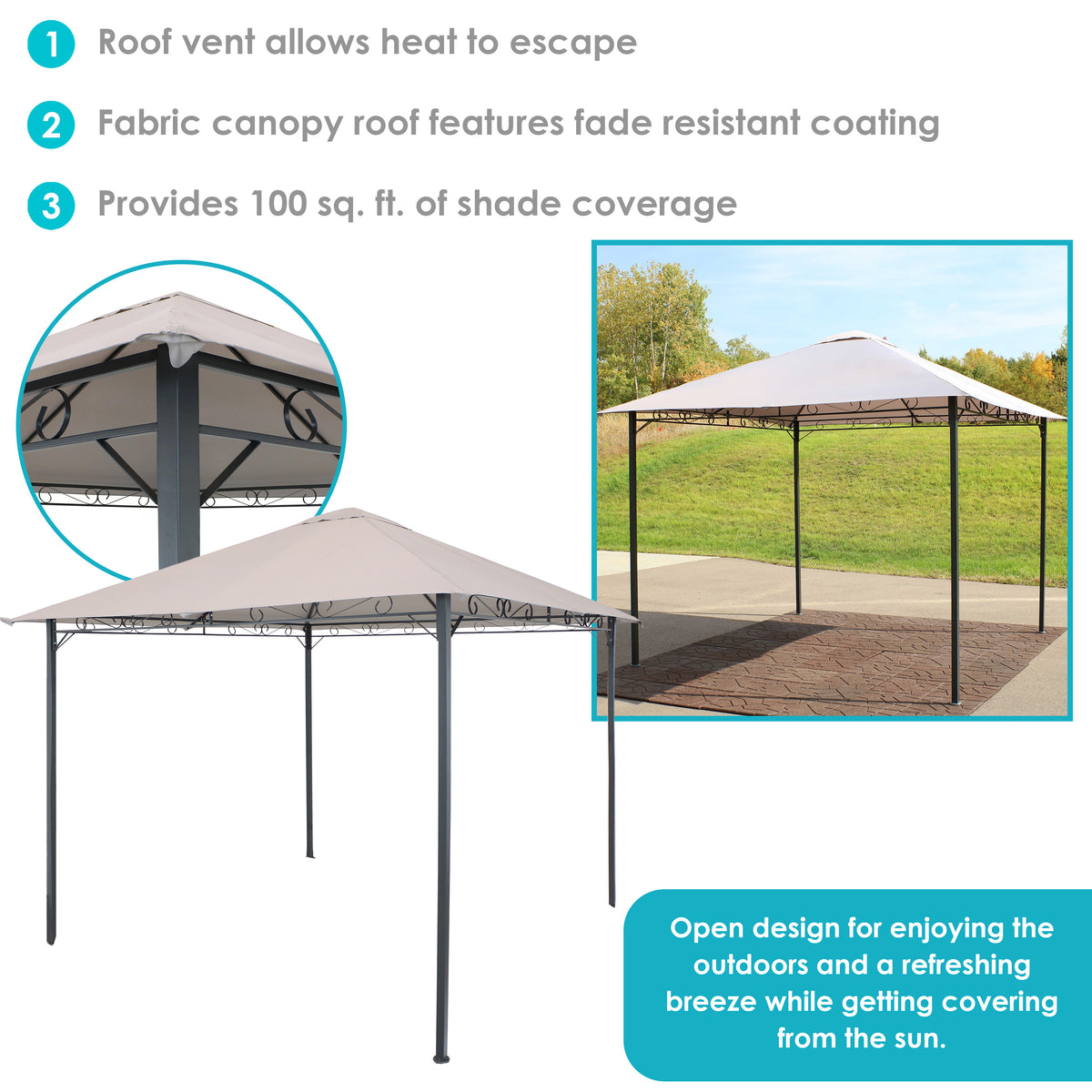 10' x 10' Steel Gazebo with Fabric Top - Gray K792