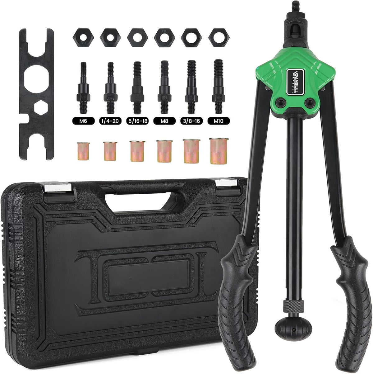 16" Rivet Nut Tool Kit with 6 Metric and SAE Mandrels, 30PCS Rivet Nuts P771