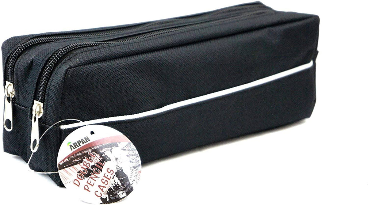 X-Large Double Zip Fabric Pencil Case (Black) A7291