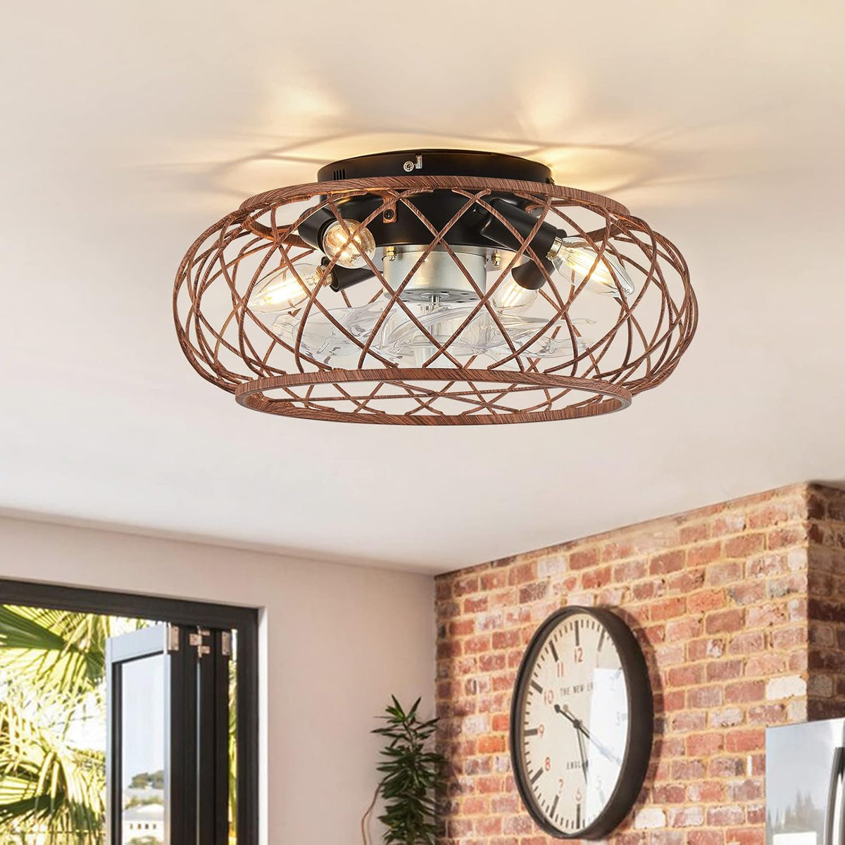 Low Profile Black Bladeless Ceiling Fan with Lights Remote Control N324