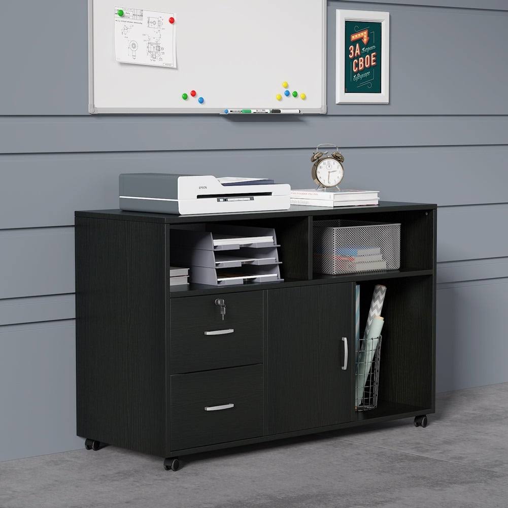 Black 2 Drawer Mobile Lateral File Cabinet with Storage Shelf Z94138