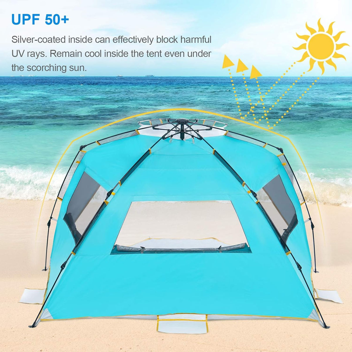 4 Person Instant Beach Tent UPF 50+ Sun Shelter N250