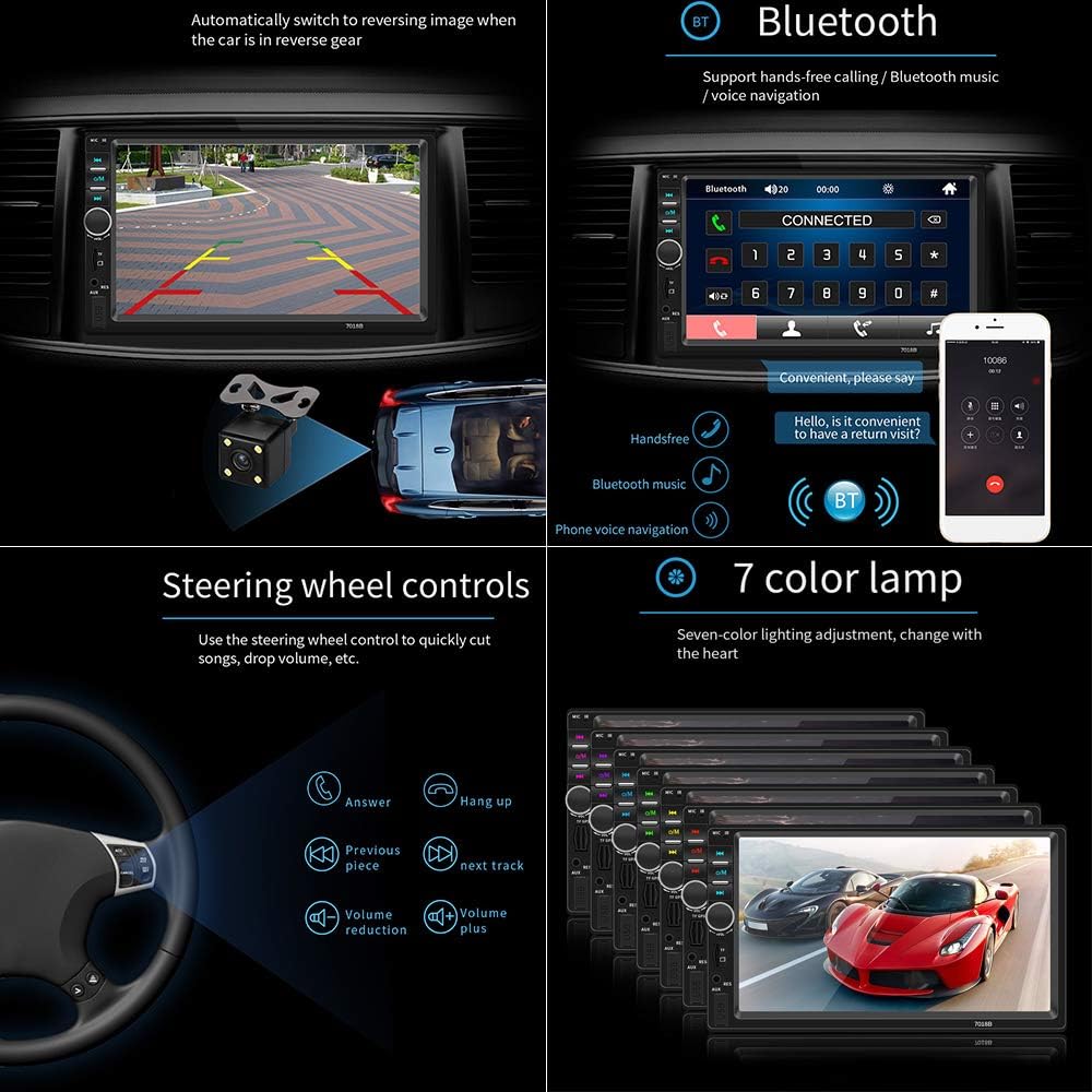 7 Inch Double Din Bluetooth Car Stereo Receiver with Rear View Camera E267095