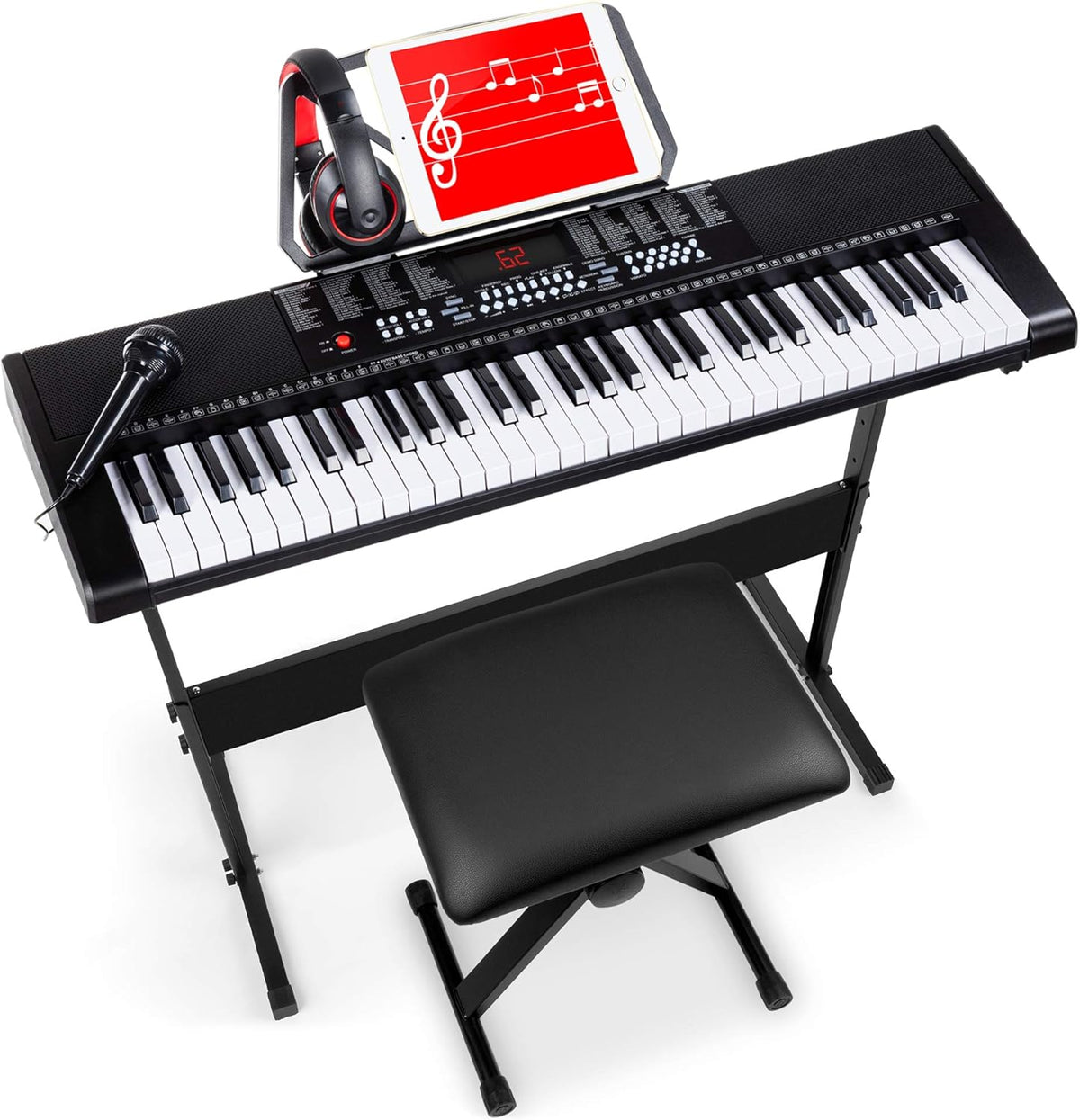 61-Key Electronic Keyboard Set with Stand, Bench, Headphones, Microphone M5637