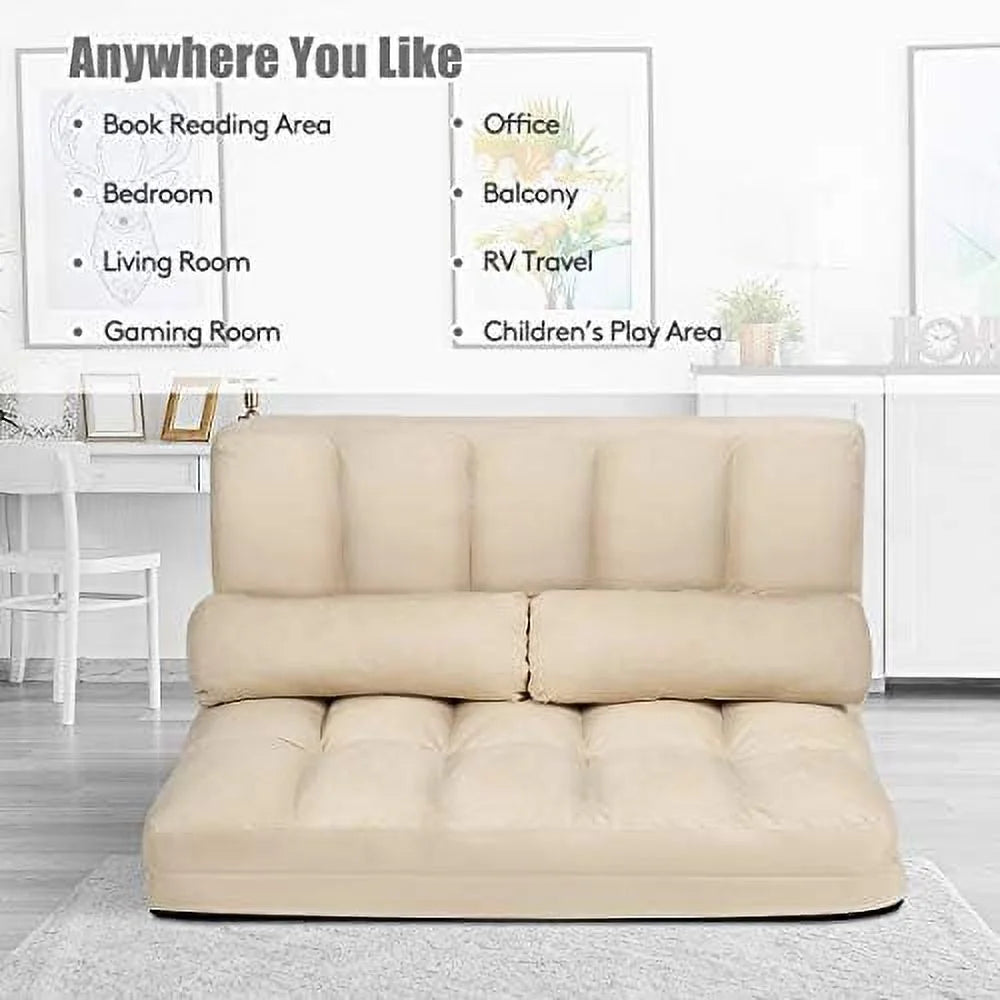Gray Fabric Folding Sofa Bed with 2 Pillows O34973
