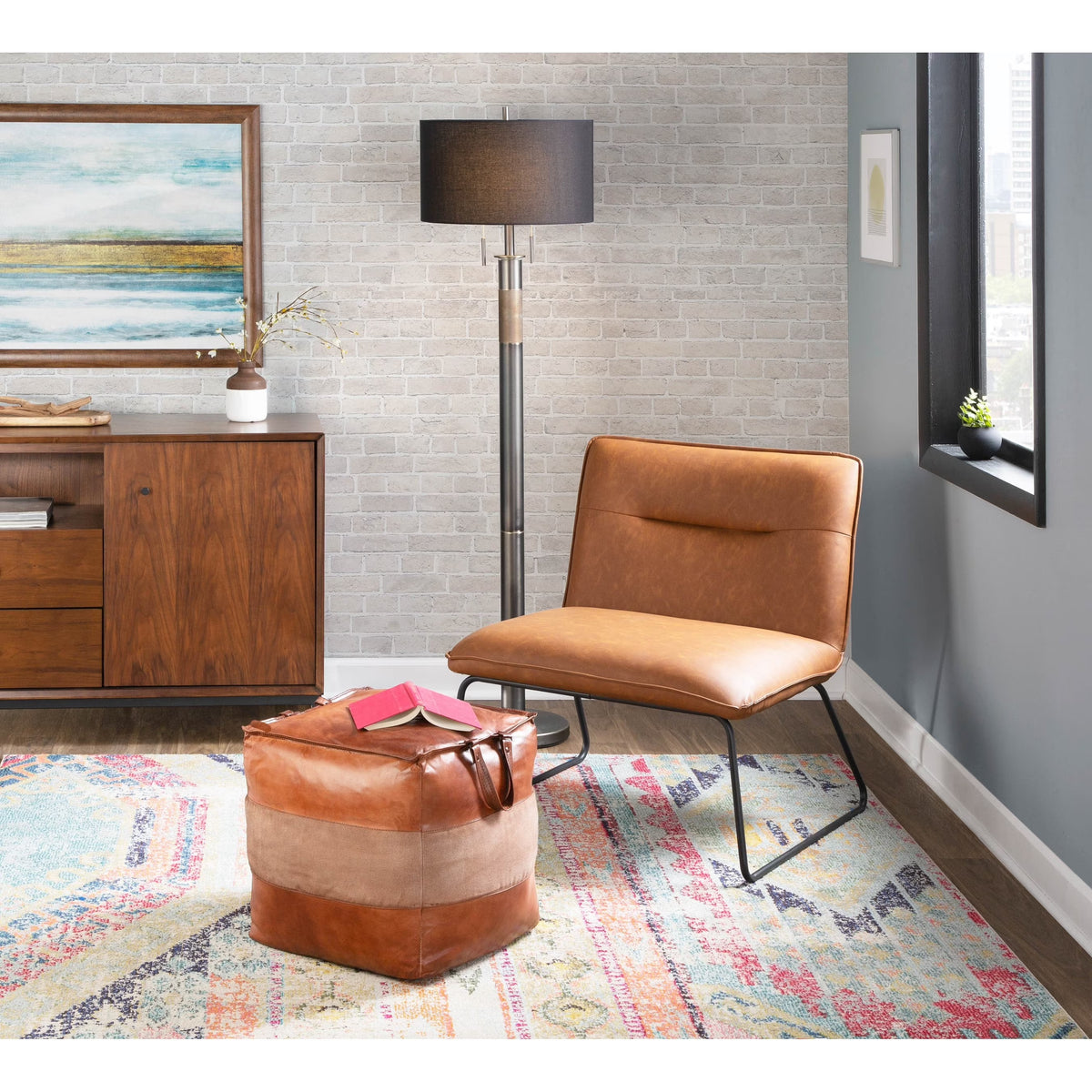 Industrial Faux Leather Accent Chair Camel H8975