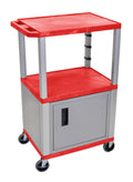 Red 42 inch A/V Cart with 3 Shelves, Cabinet - Nickel Legs E5429