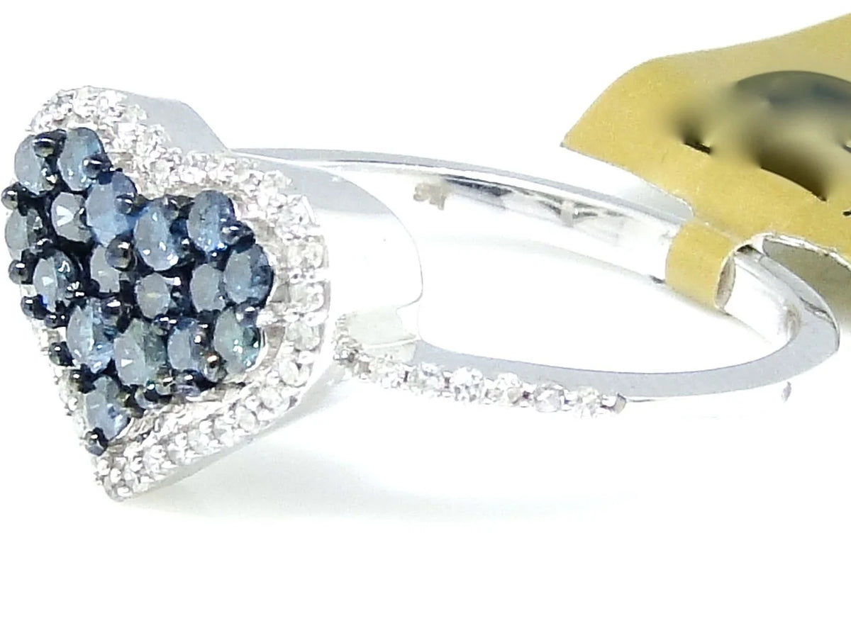 Blue Diamond Heart Ring 10K White Gold U634