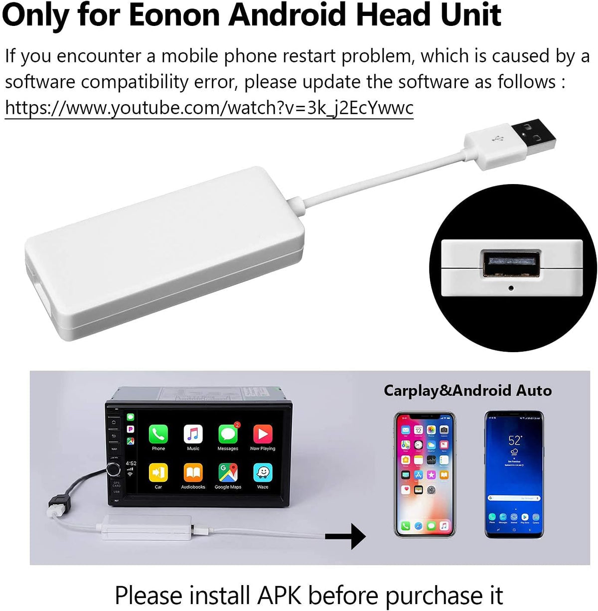USB Dongle for Android Auto and Car Play Car Radio L555