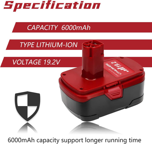 2 Pack 6000mAh 19.2V Lithium-ion Replacement Battery J390712