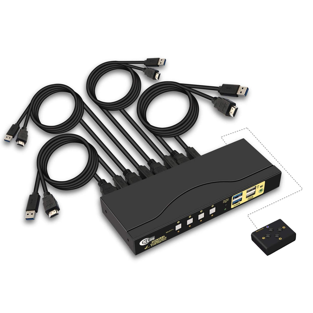 KVM Switch HDMI 4 Port with USB Hub, Audio and 4 KVM Cables P53494