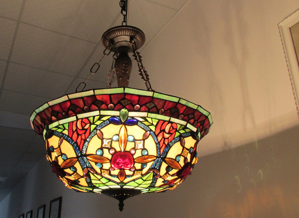 Tiffany-Style 3 Light Inverted Ceiling Pendant 22" Shade D8382