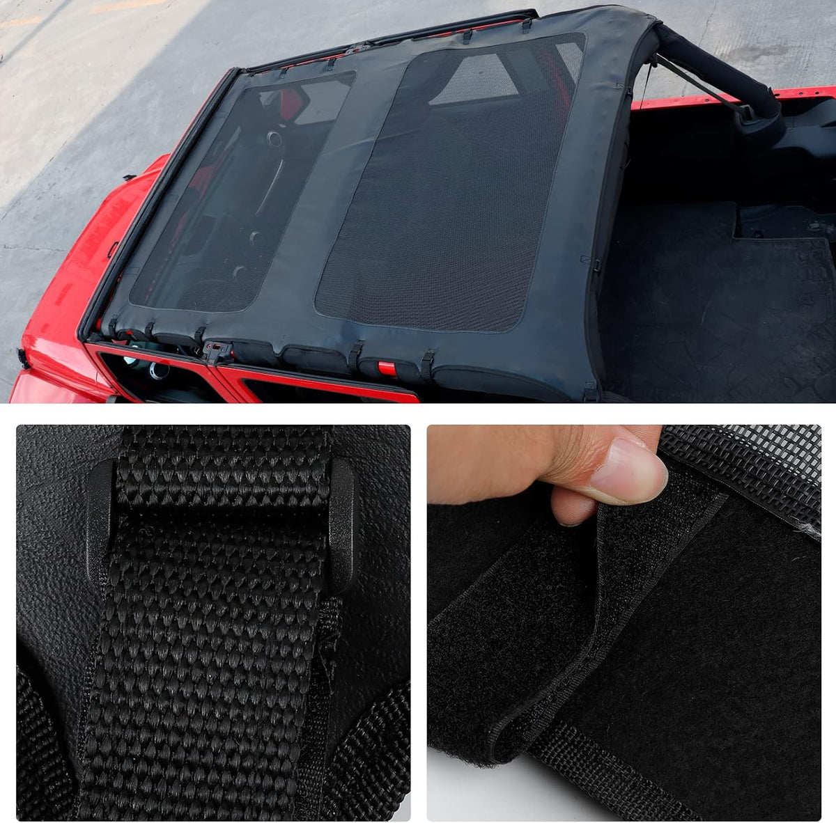 Soft Top Sunshade Full Length Mesh Sun Shade Cover for 2007-2017 Jeep Wrangler JKU O58784