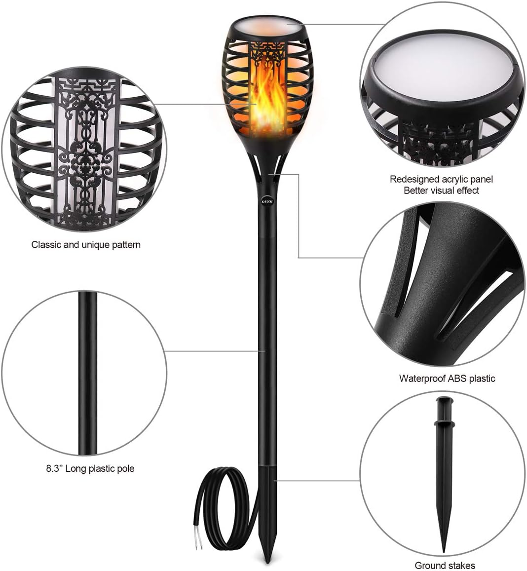 6 Pack Low Voltage LED Landscape Torch Lights L7588