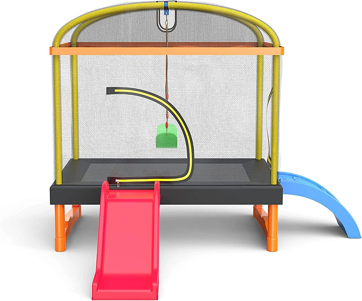 6.5ft 4-in-1 Mini Rectangular Trampoline with Safety Net Enclosure, Padding, Zipper R74002