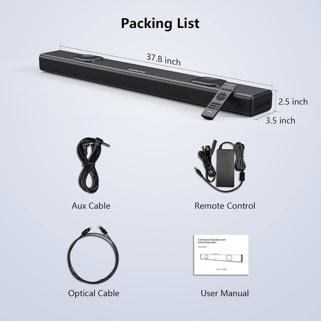38 Inch Sound Bar with Dual Built-in Subwoofer, 90W, Bluetooth 5.0, Black Z258