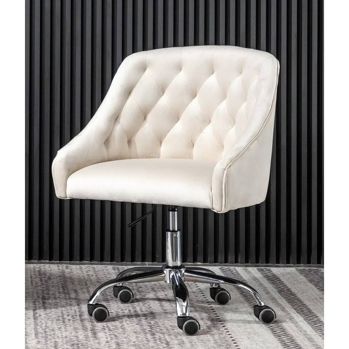 Cream Velvet Swivel Task Chair with Silver Base N1260