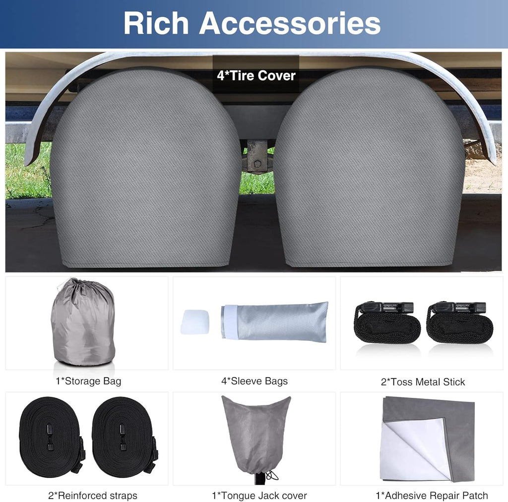 Upgraded Waterproof 500D Travel Trailer Cover with 4 Tire Covers, Tongue Jack Cover D55170