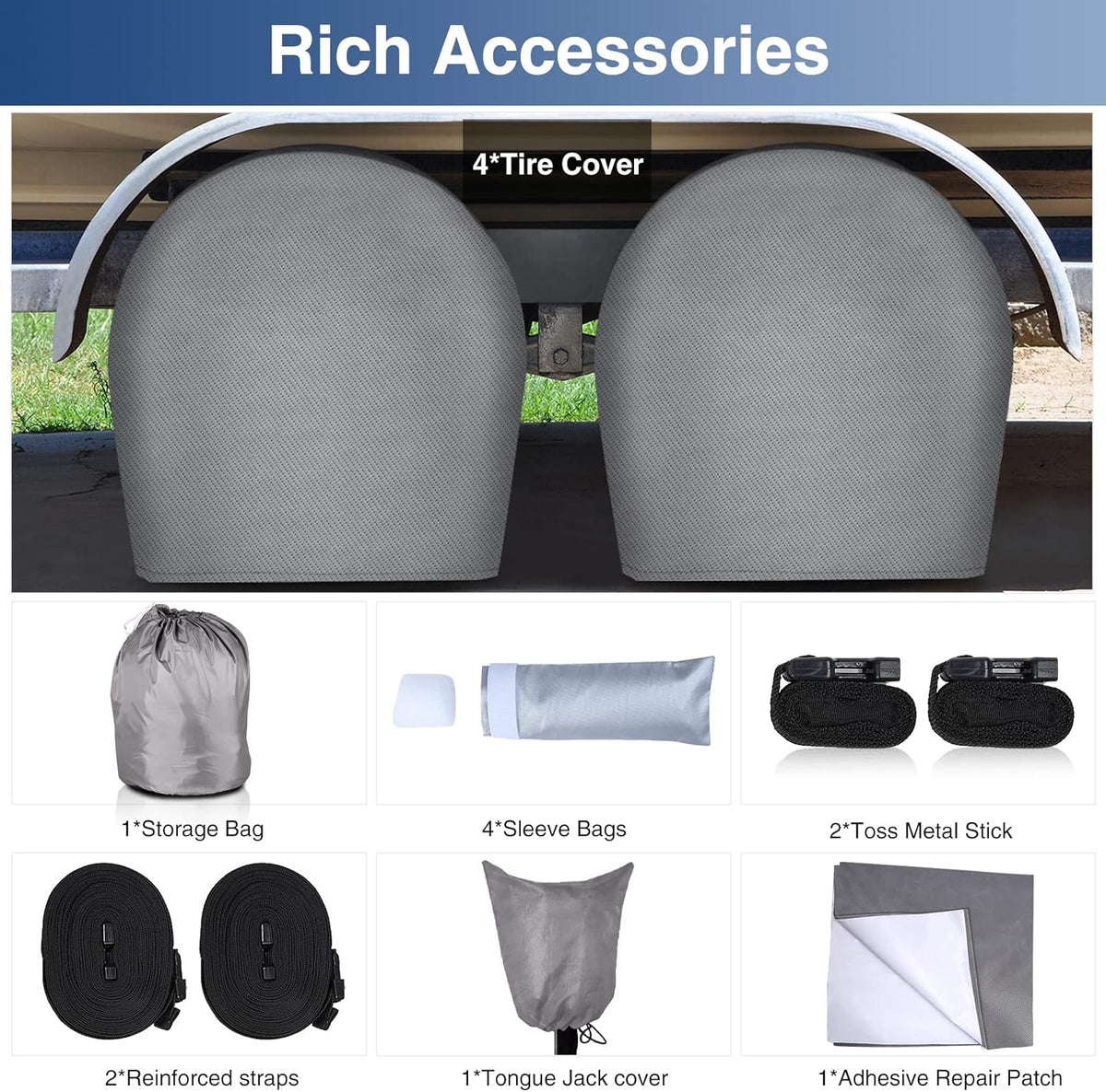 Upgraded Waterproof 500D Travel Trailer Cover with 4 Tire Covers, Tongue Jack Cover D55170