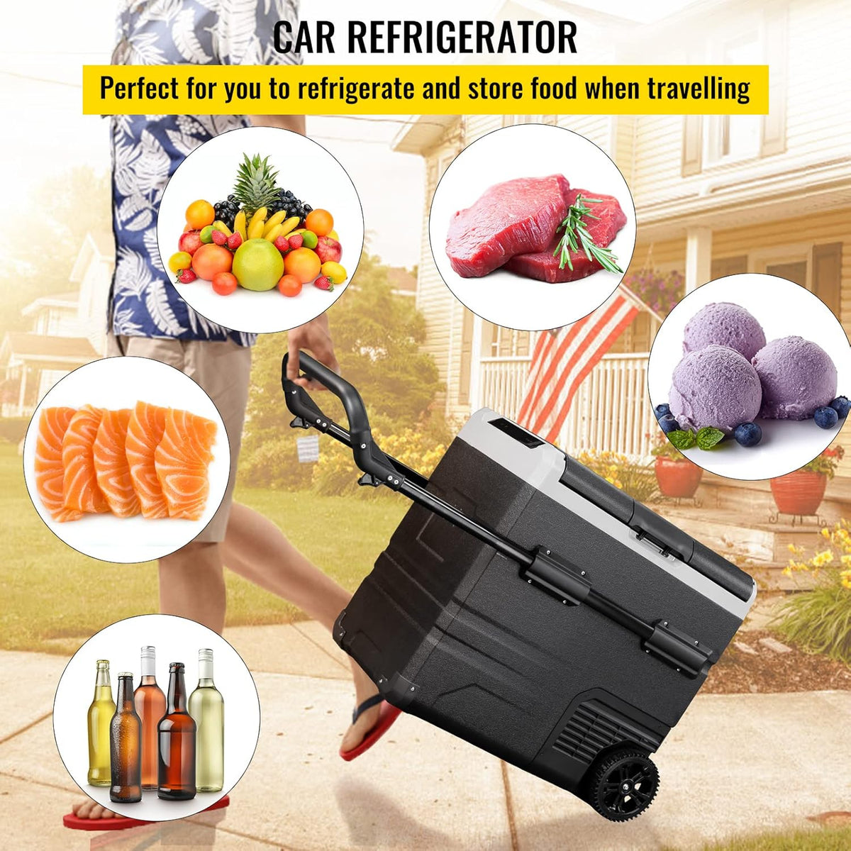 12 Volt Dual Zone Car Fridge Freezer Electric Compressor Cooler, Black Y62927