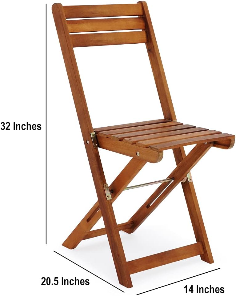 Wooden 3-Piece Bistro Set Folding Chairs and Square Acacia Wood Coffee Table U520