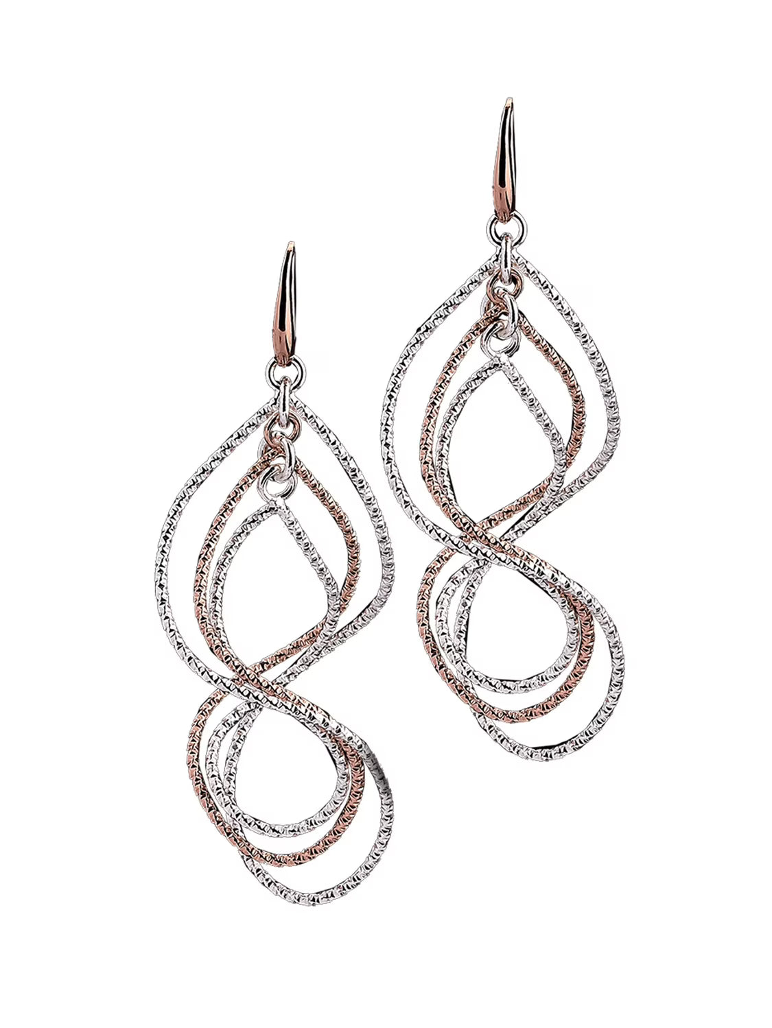 Rose And Silver Electroplated Textured Swirl Earrings With Drawstring Chiffon Pouch E372