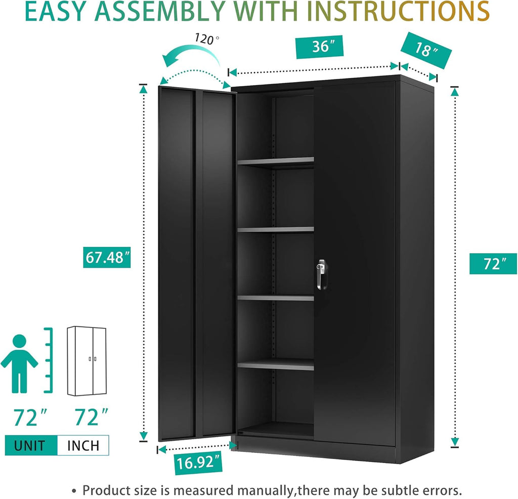 Black Metal Storage Cabinet with 4 Adjustable Shelves and Lockable Doors Z43276