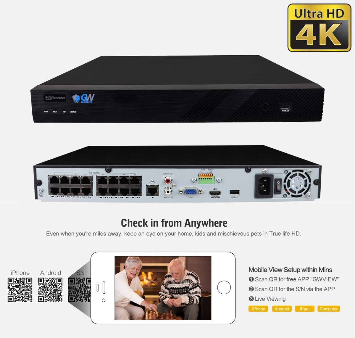 16 Channel 4K NVR 5MP H.265 IP Surveillance Security Camera System with 16-Piece Super HD 1920P Weatherproof Microphone PoE Security Dome Cameras S95390