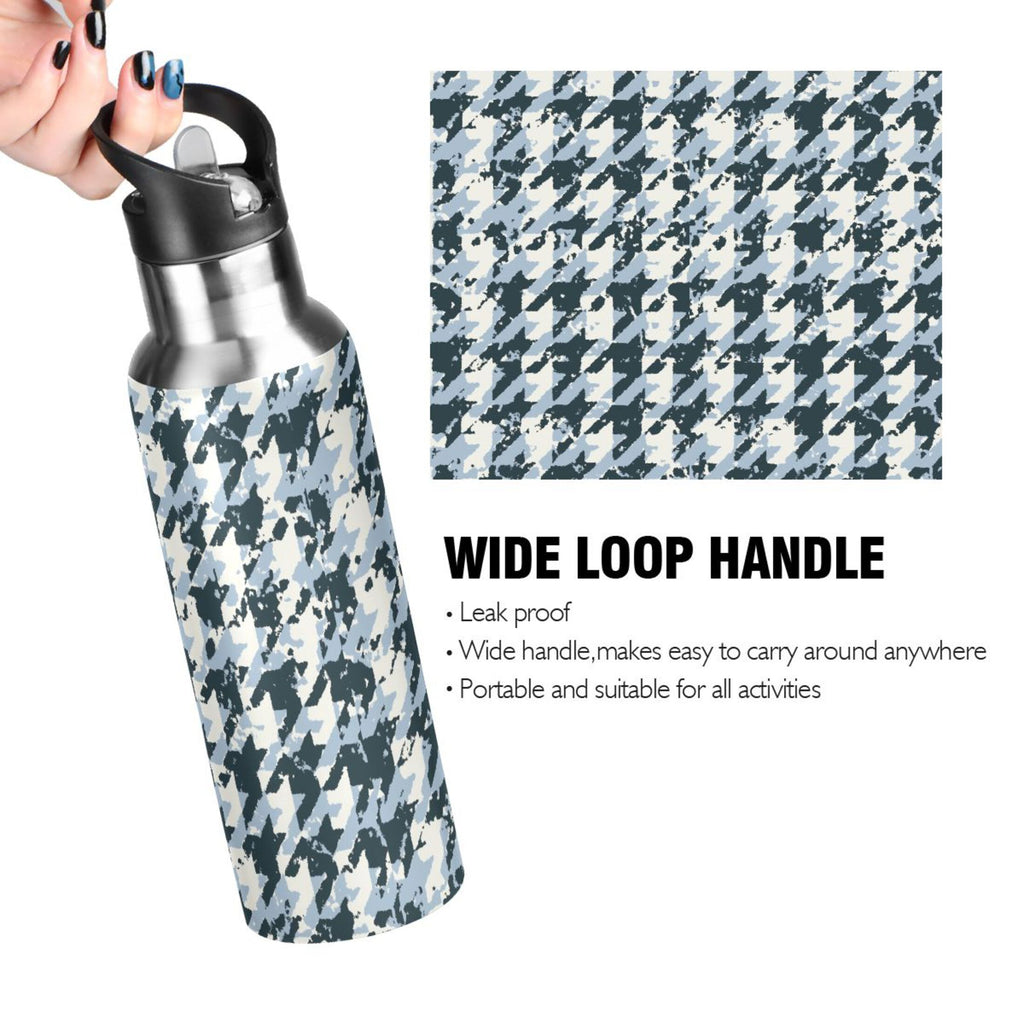 Blue Black Houndstooth Stainless Steel Insulated Water Bottle B89688