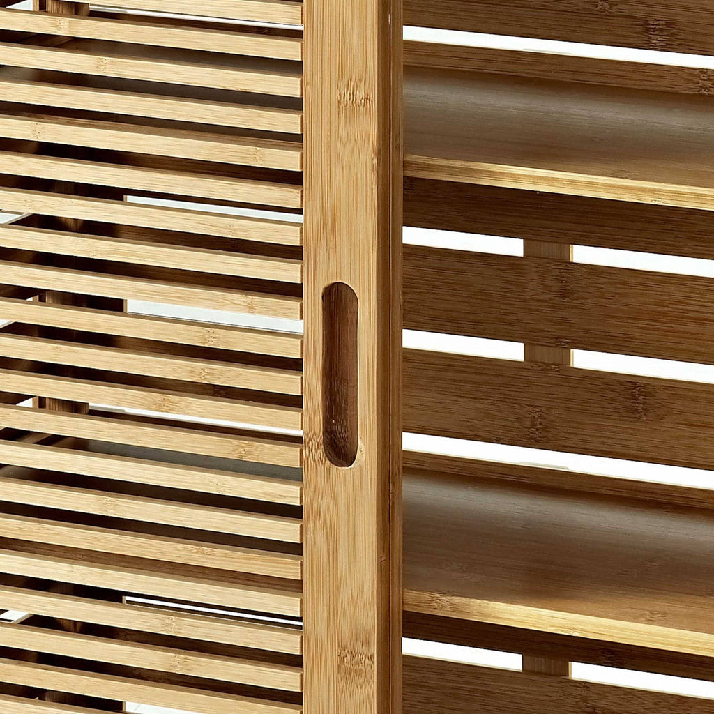Bamboo Floor Cabinet with 2 Sliding Doors and 3 Shelves Brown Y166