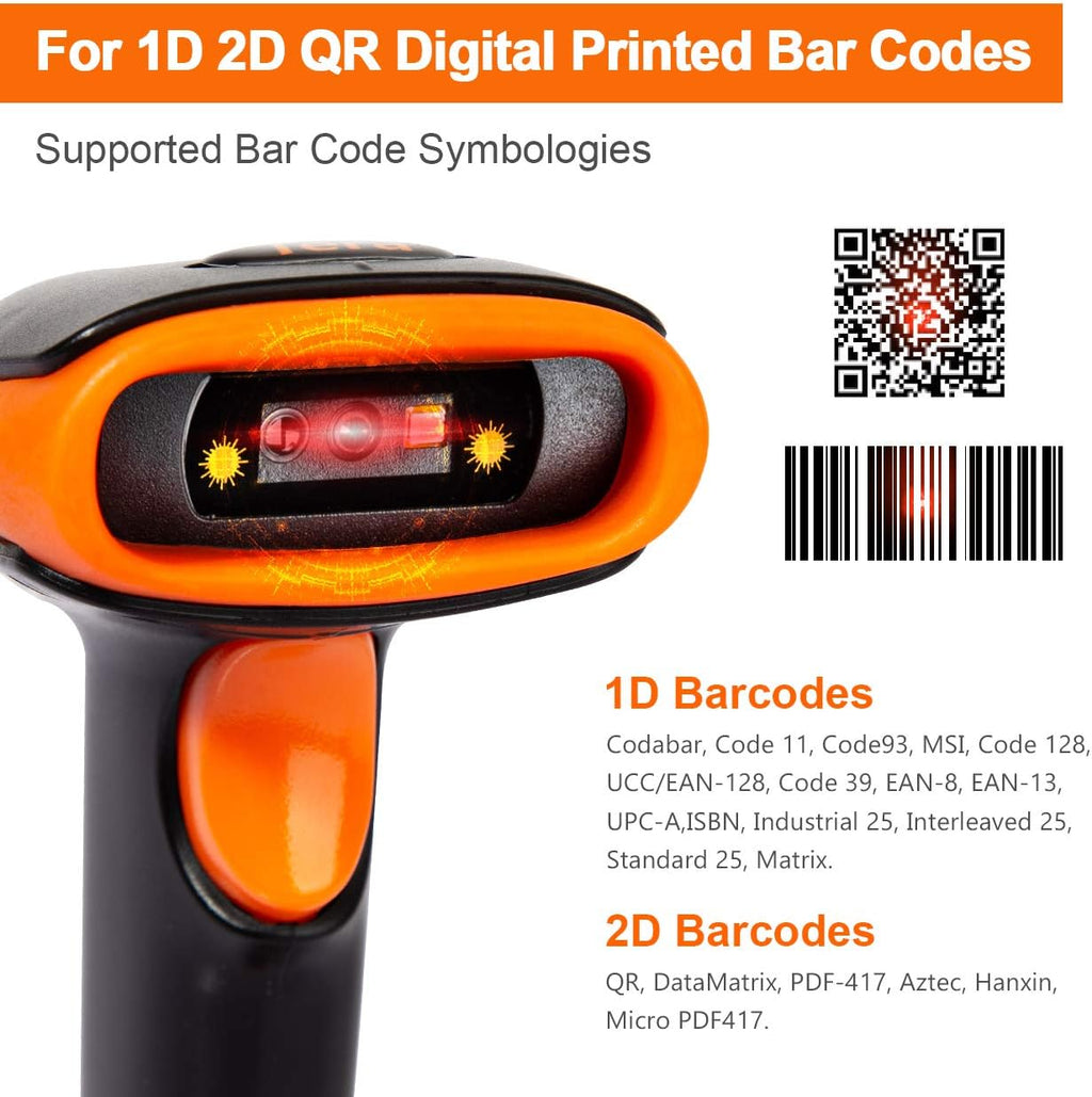 2D QR Barcode Scanner with Stand, Bluetooth & 2.4GHz Wireless & USB Wired, Pack of 2 Y545