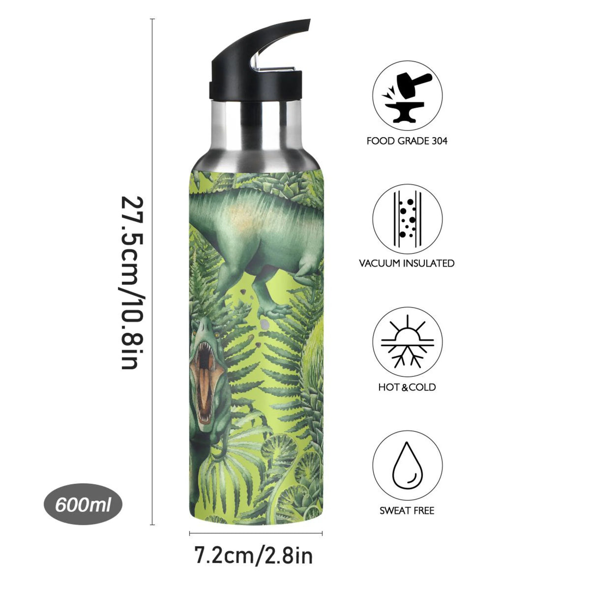 Stainless Steel Insulated Thermos Vacuum Flask Water Bottle with Straw Lid L189778