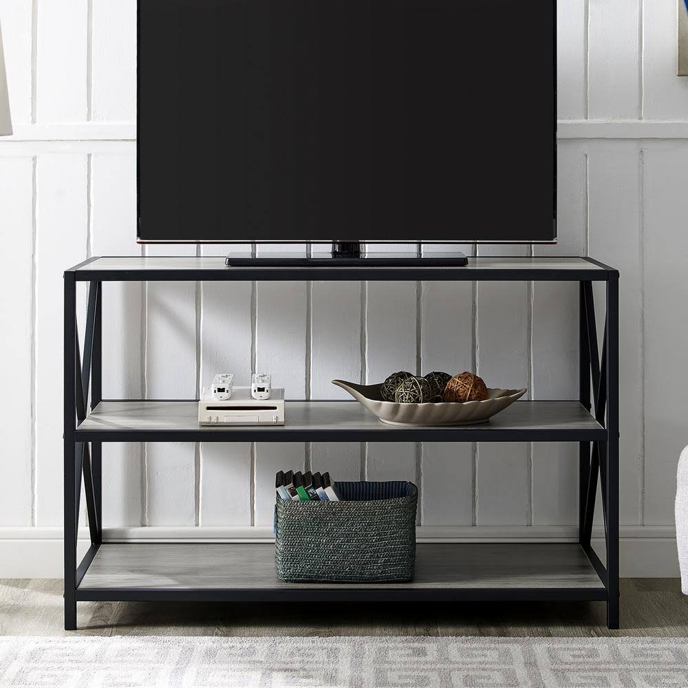 Slate Gray/Black Metal 3-Shelf Etagere Bookcase E166138
