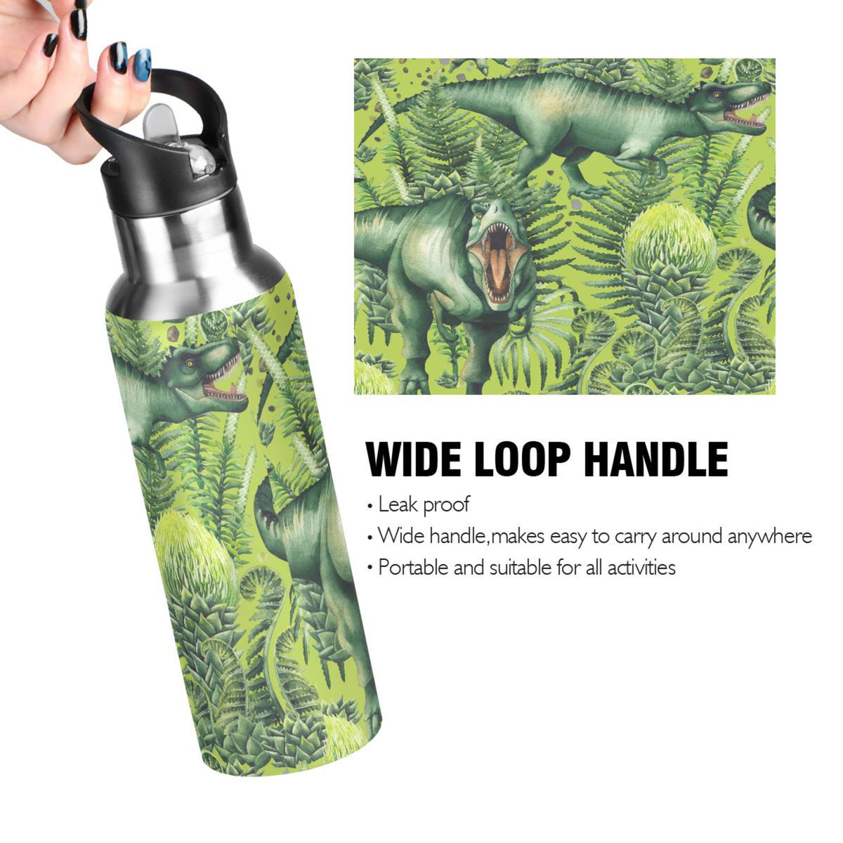 Stainless Steel Insulated Thermos Vacuum Flask Water Bottle with Straw Lid L189778