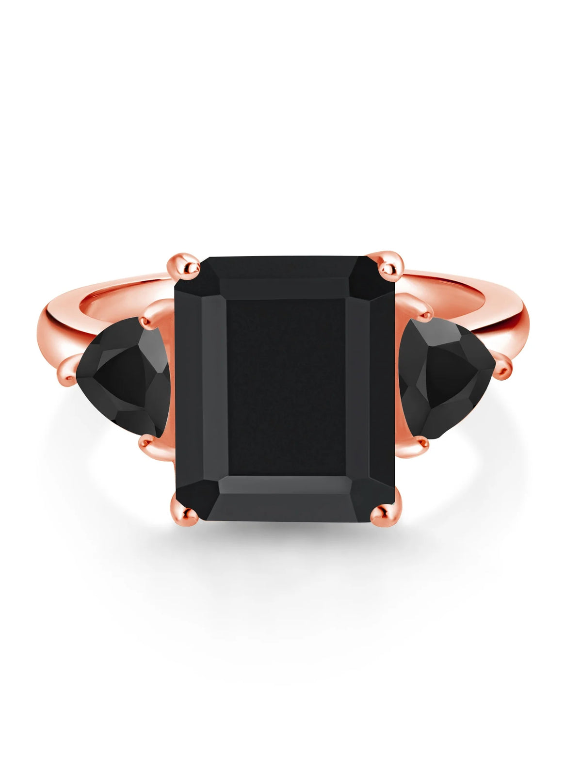 18K Rose Gold Plated Silver Black Onyx 3 Stone Ring H27482