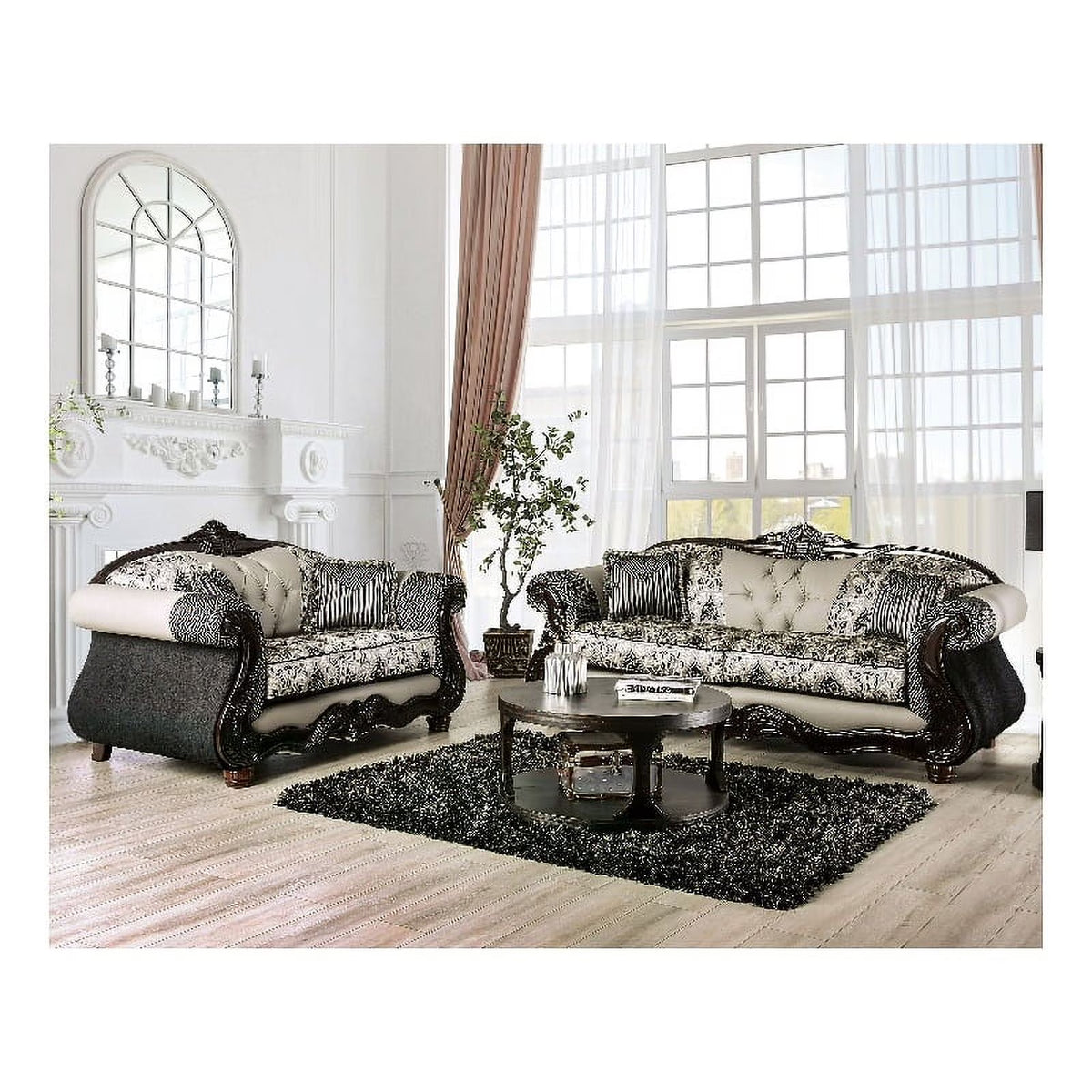 Black and Gray Chenille Upholstered 2-Piece Sofa Set L56506