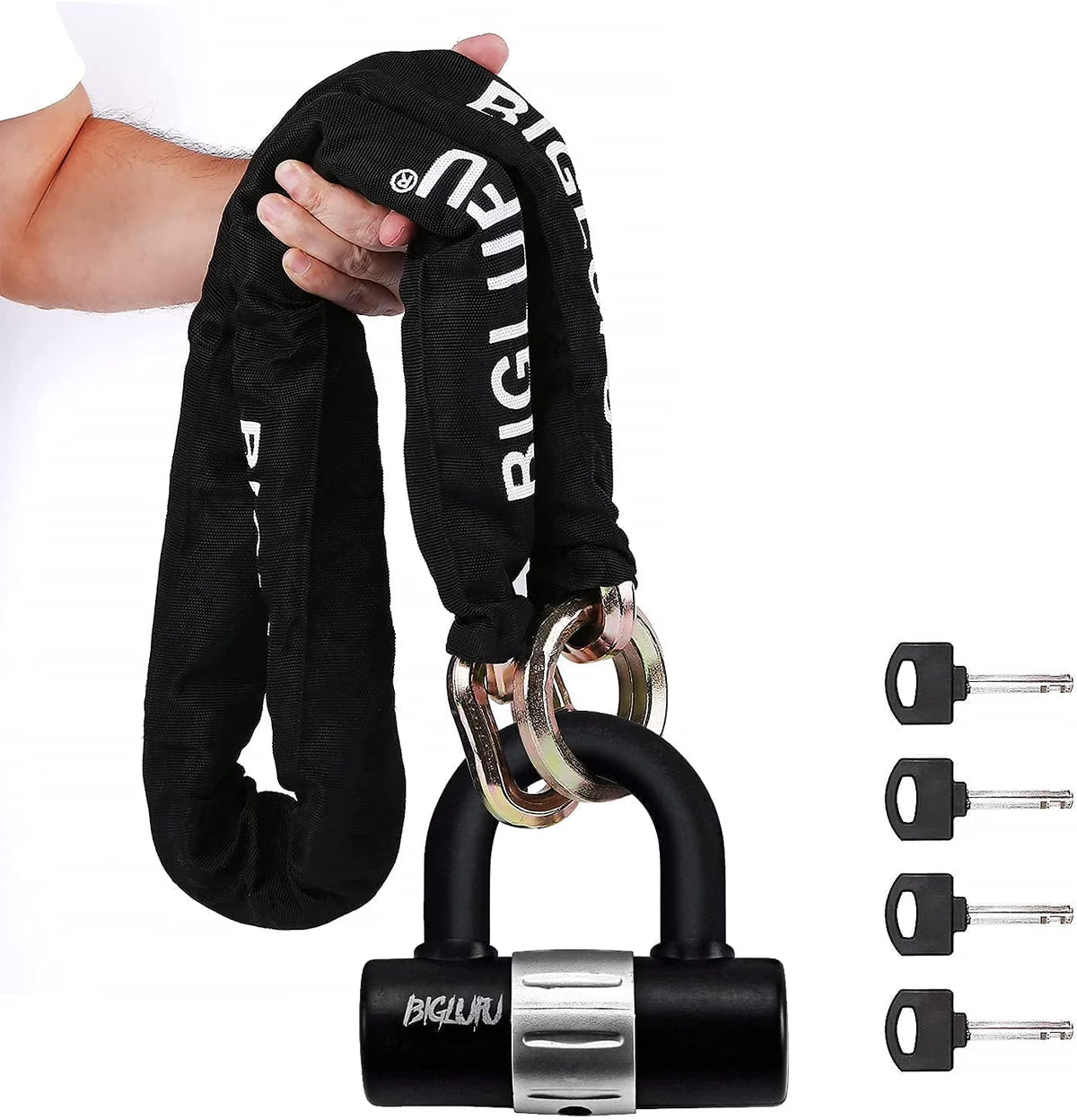 Heavy Duty 4ft Long Cut Proof 0.5 inch Thick Square Chains with 4 Keys 12mm U Lock A916725