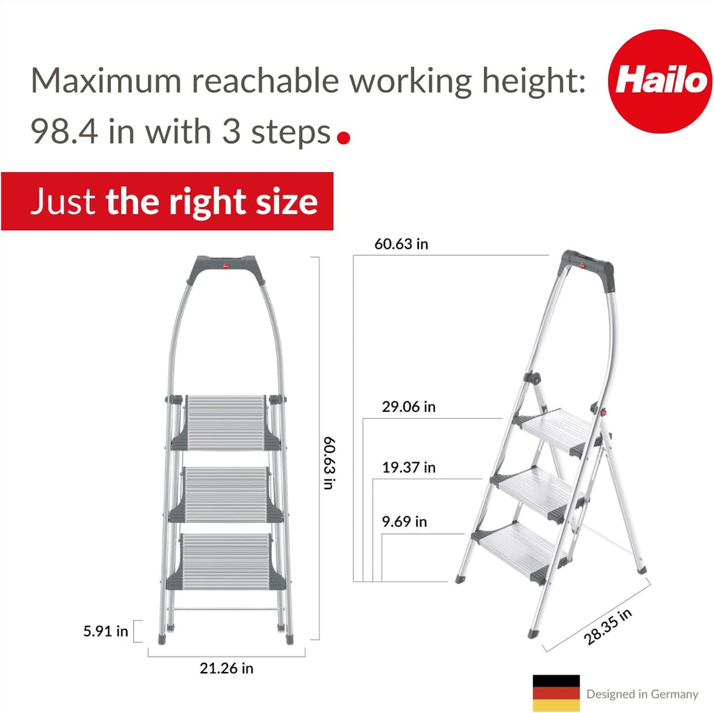 Aluminum Folding Stepladder with Three Extra Large Steps and Storage Tray I99558