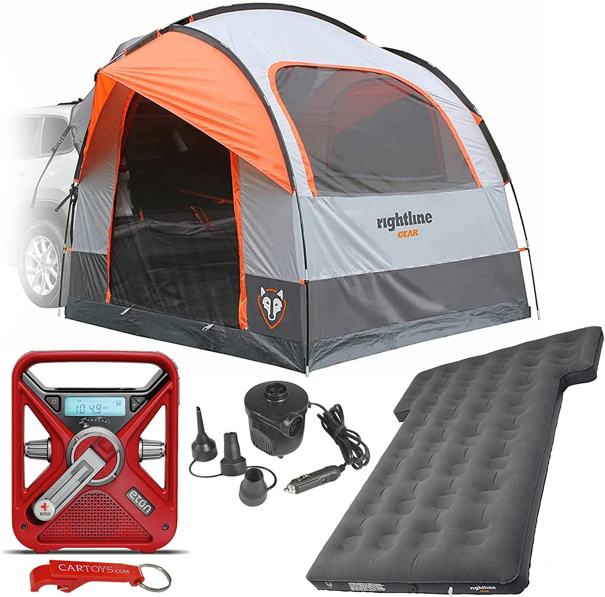 SUV Tent & SUV Air Mattress Car Camping Bundle with Eton Weather Radio P4426