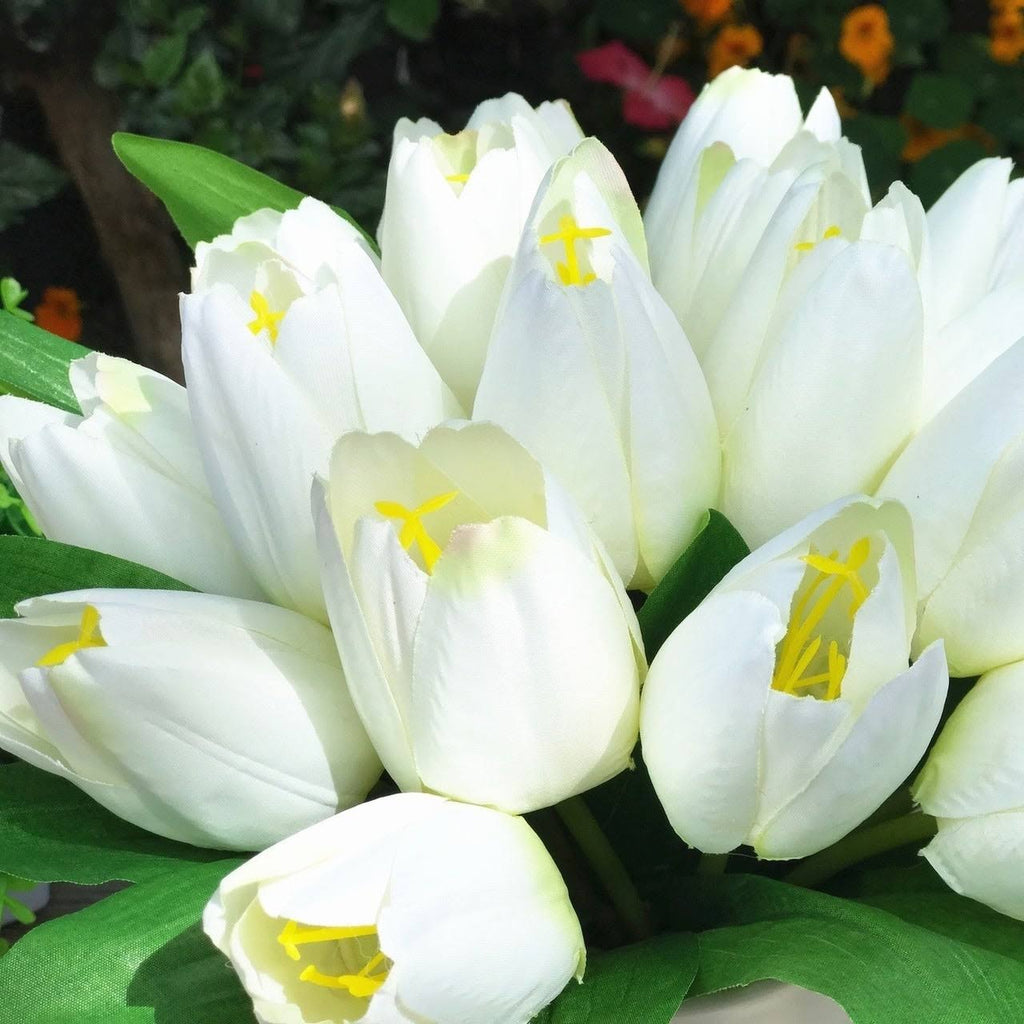 Cream Silk Tulips in White Ceramic Vase V763