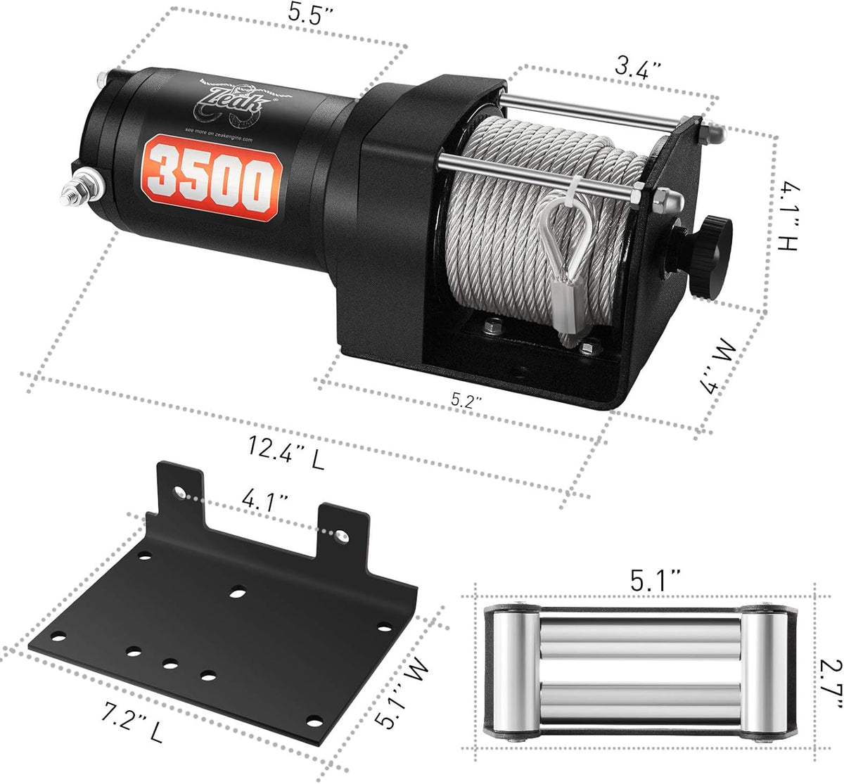 12V DC 3500 lb. ATV/UTV Electric Winch Kit with Steel Cable and Wireless Remote D312