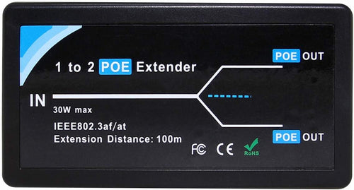 2 Port POE Extender Repeater 100 Meters 1 in 2 Out 10,100Mbps for Security POE Camera Over Cat5/Cat6 Cables A25893