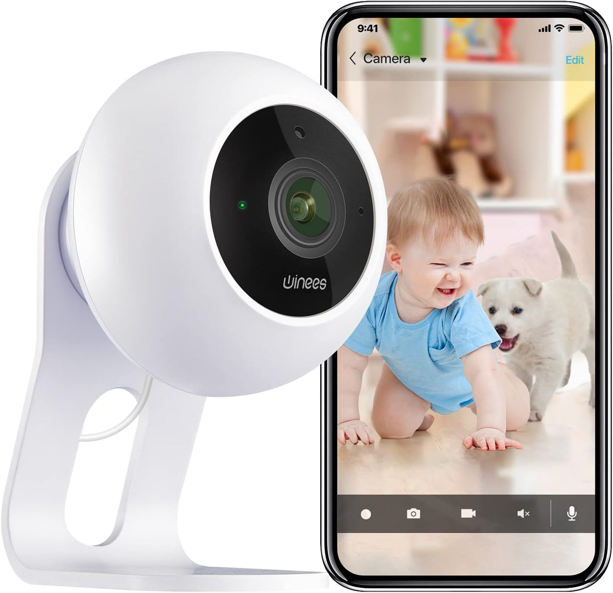 Indoor Security Camera Baby Monitor Wi-Fi Smart Home Camera 1080P HD Motion Detection 2-Way Audio Night Vision Pack of 2 P1958