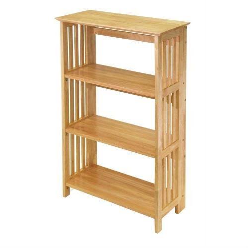Natural Finish Wooden Folding Bookcase Storage Shelves A308