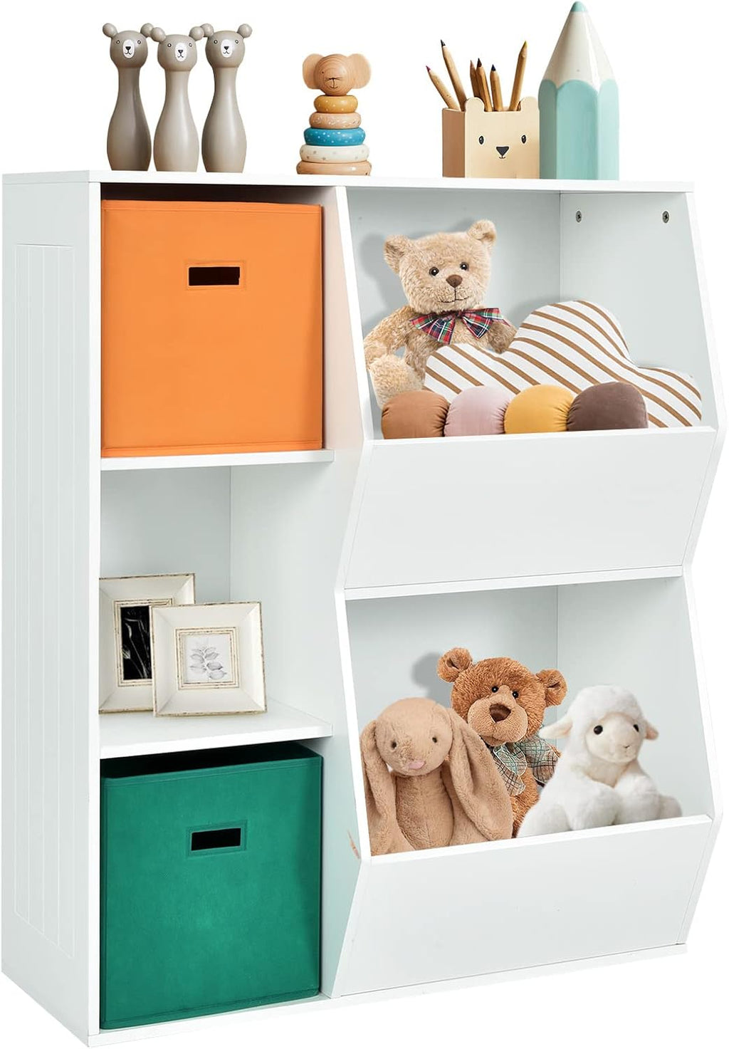 Grey Wooden 5 Cubbies Toy Storage Organizer with Bookcase N33299