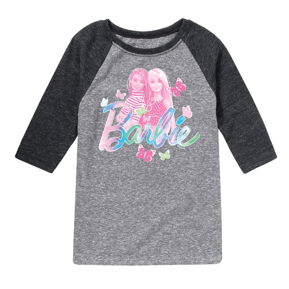 Tie Dye Barbie and Butterflies Toddler And Youth Raglan Graphic T-Shirt V90633