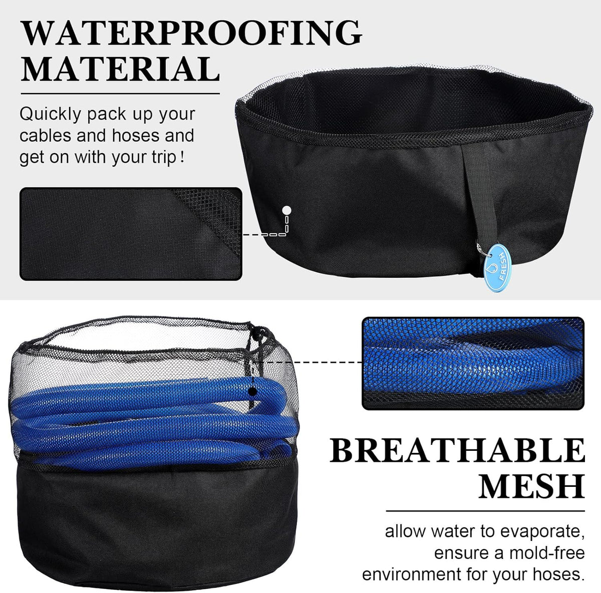 6 Pieces RV Hose Storage Bag with Rubber Identification Tags, Black M589381