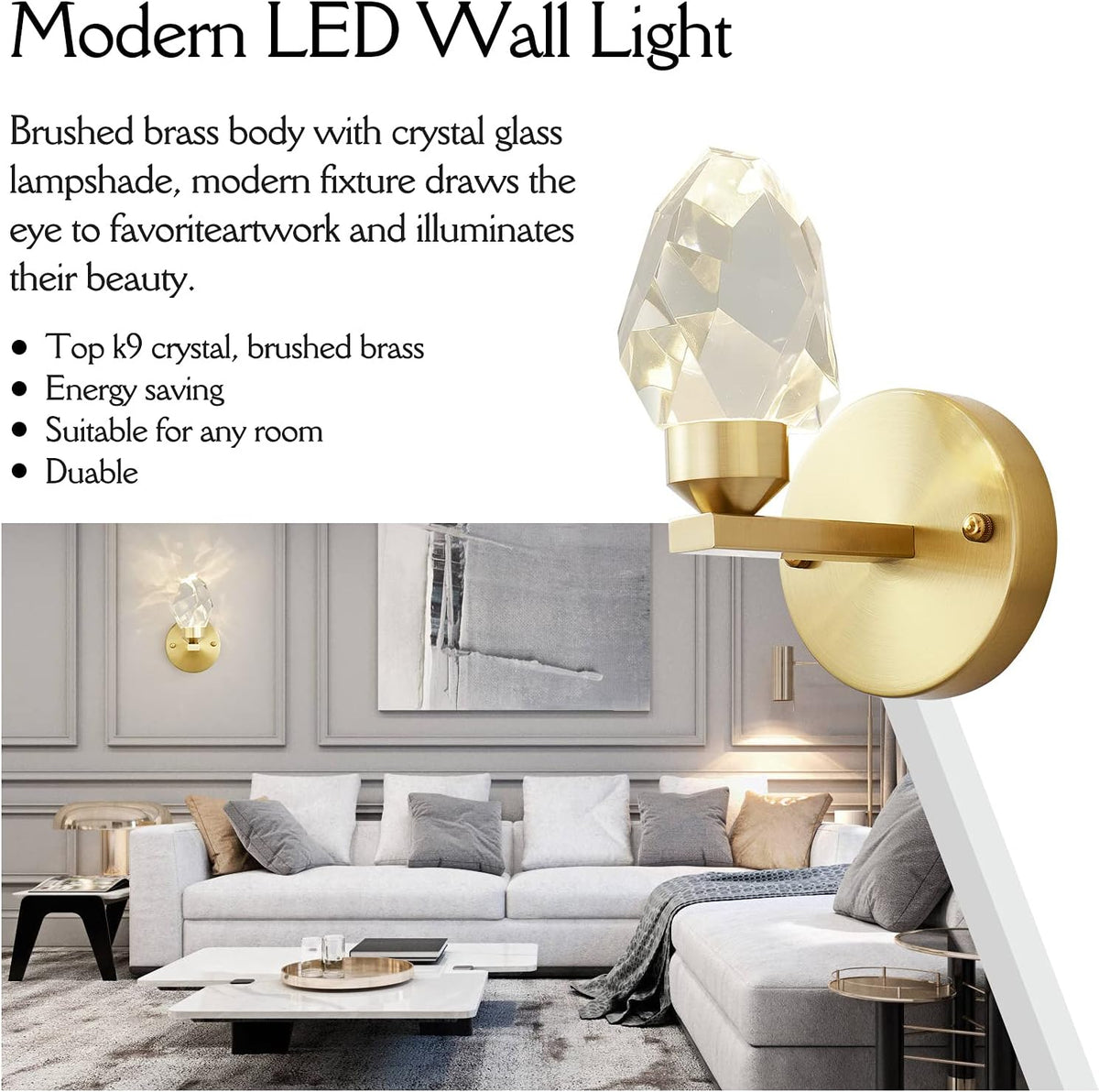 Crystal Gold Wall Sconce, K9 Crystal Wall Mounted Light X524
