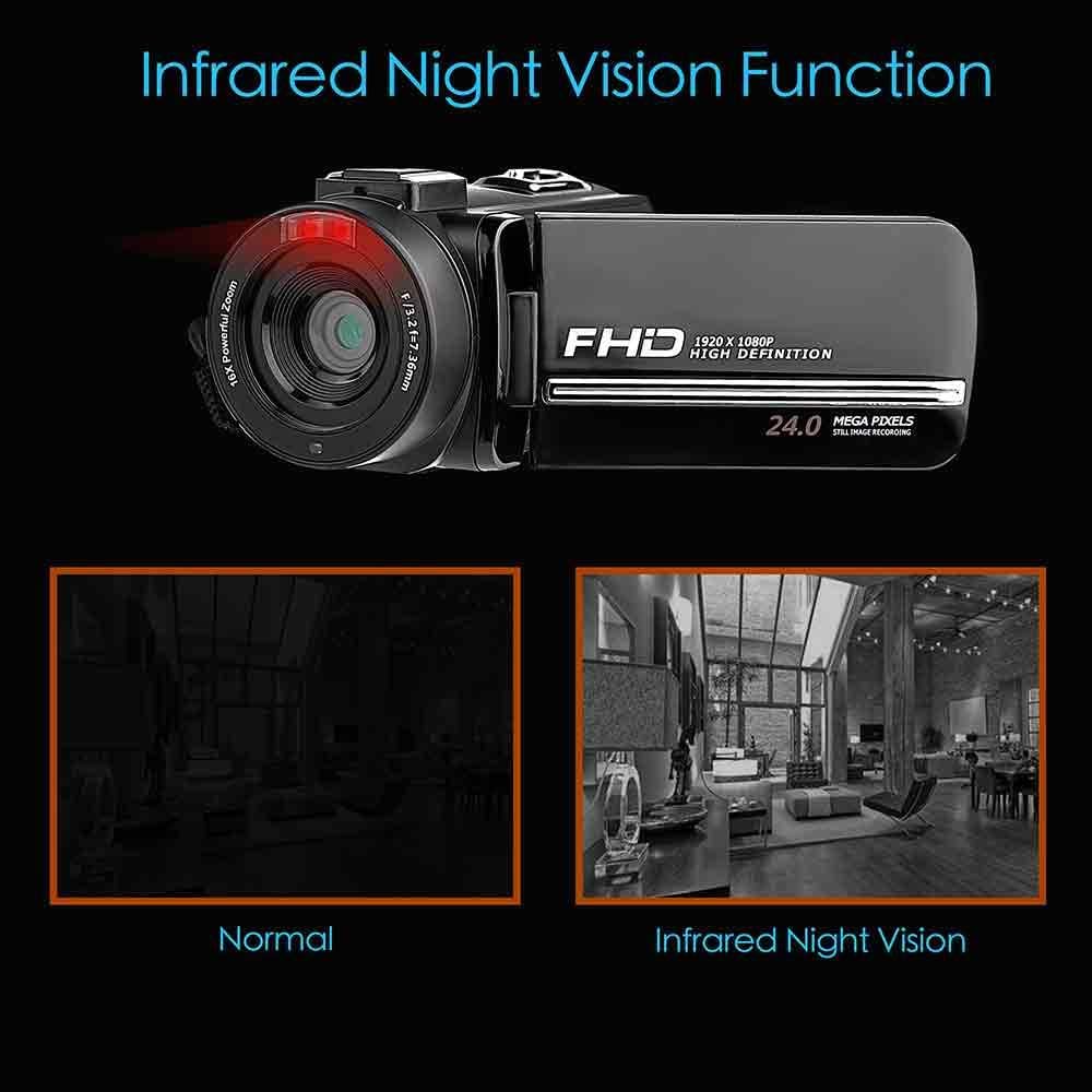 FHD 1080P 30FPS 24MP 16X Digital Zoom 3 Inch Touch Screen Video Camera Camcorder with Remote Control and Tripod V185